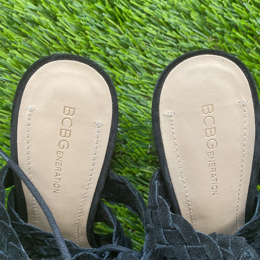 BCBG real suede. Lorette X Black Suede Lace Up Sandals 8.5. Real leather upper. - Picture 3 of 9